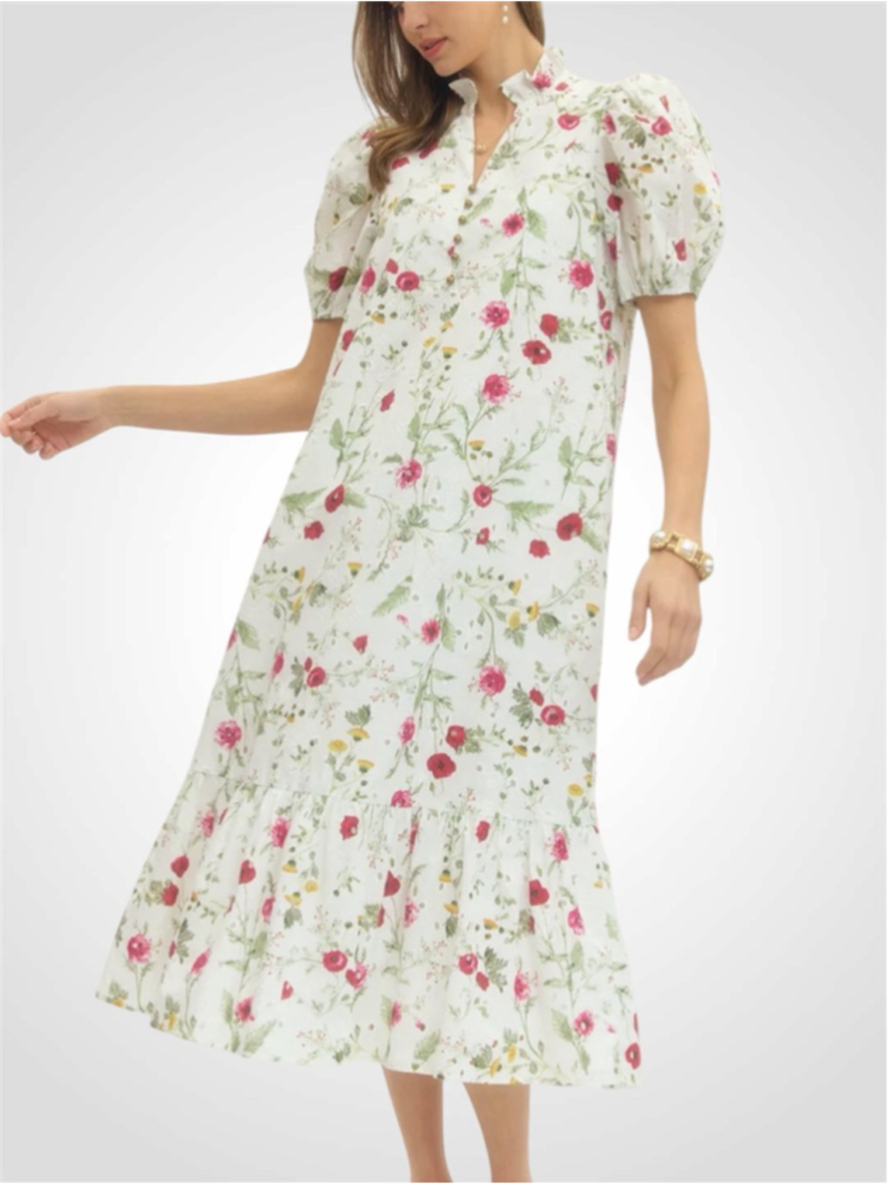 Entro Floral Print Maxi Dress in White Size S